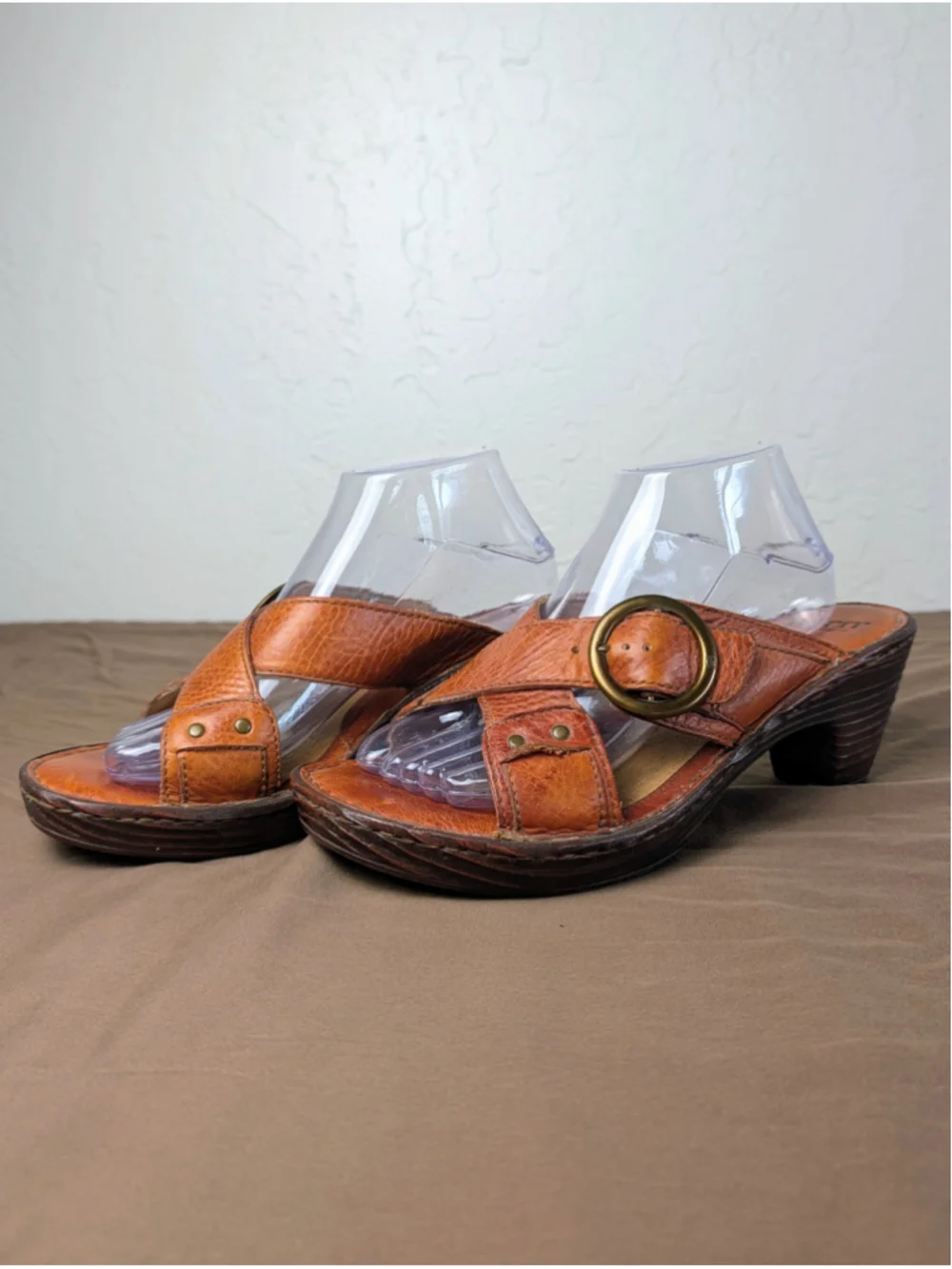 Born Women’s Brown Leather Slide Sandals Size 10 / 42 Handcrafted Boho Wedges
